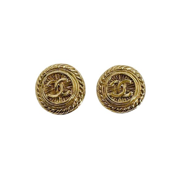 CHANEL Vintage Gold Logo Earrings - Picture 1 of 8